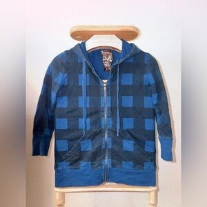 Y2K Starling Blue & Black Checkered Jacket Blue Checkerboard Retro Streetwear-C